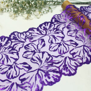 22cm luxury lace trim manufacturer – embroidered tulle lace with metallic finish for evening dress & couture