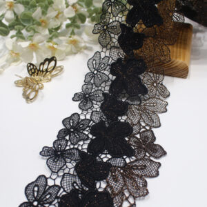 black guipure chemical lace with metallic embroidery, 10 cm width