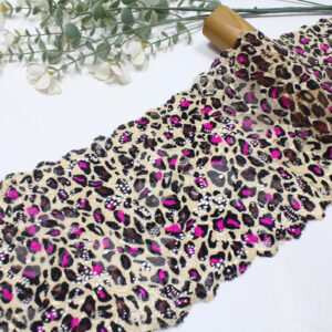18cm leopard print stretch lace trim elastic animal pattern lace with scalloped edge for lingerie & fashion wear
